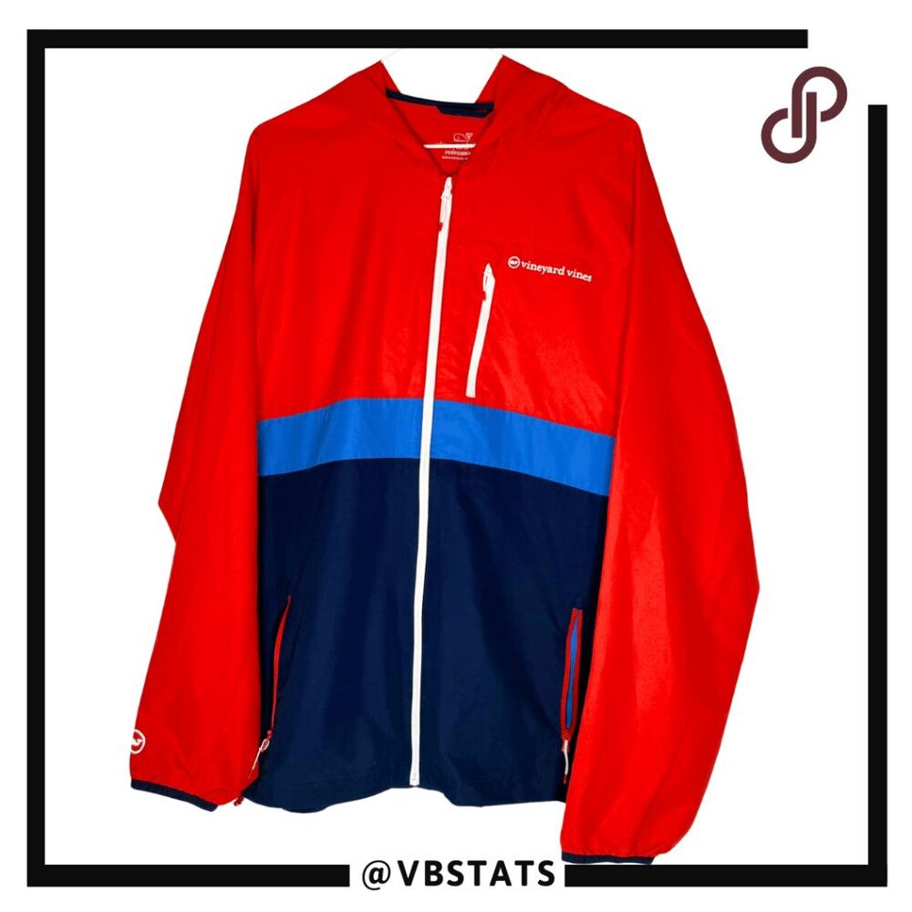 Vineyard Vines Men's‎ Colorblock Full Zip Hooded Windbreaker Jacket Blue Red XL